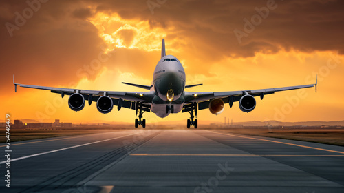 Commercial airline jumbo jet on runway taking off