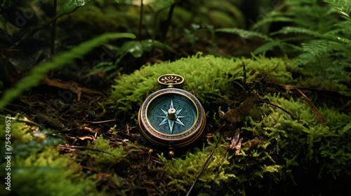Compass in the forest. .