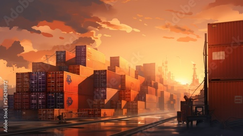 Transportation Logistics of international container cargo shipping. Neural network AI generated art