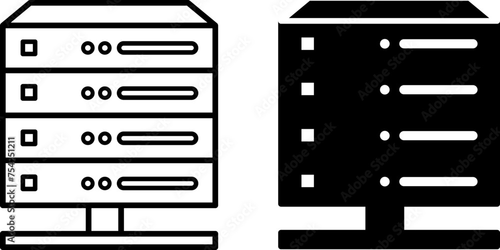 Server Icons. Black and White Vector Icons of a Specialized Computer for Executing Service Software. Concept of Technology and Data Analytics Server Icons. Black and White Vector Icons of a Specialized Computer for Executing Service Software. Concept of Technology and Data Analytics