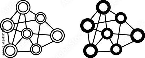 Neural Network Icons. Black and White Vector Icon. Machine Learning, Artificial Intelligence, Virtual Reality. Concept of Technology and Innovation