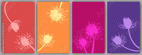 Carrot flower banners vector design. Abstract fluffy dandelions.