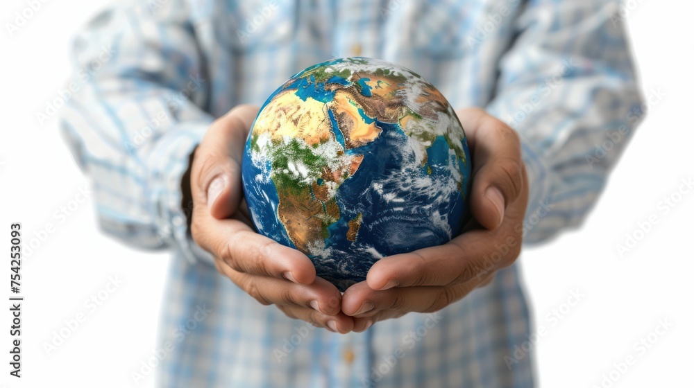 A photo of a person holding a globe in their hands, isolated against a white background A photo of a person holding a globe in their hands, isolated against a white background