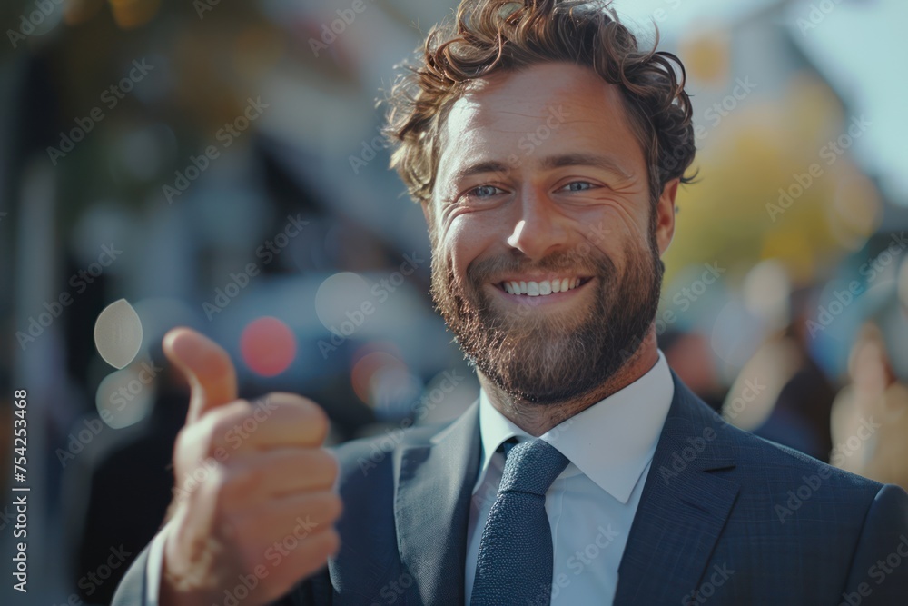 Close Up of happy Professional Businessman in Suit Thumbs up Forward Close Up of happy Professional Businessman in Suit Thumbs up Forward