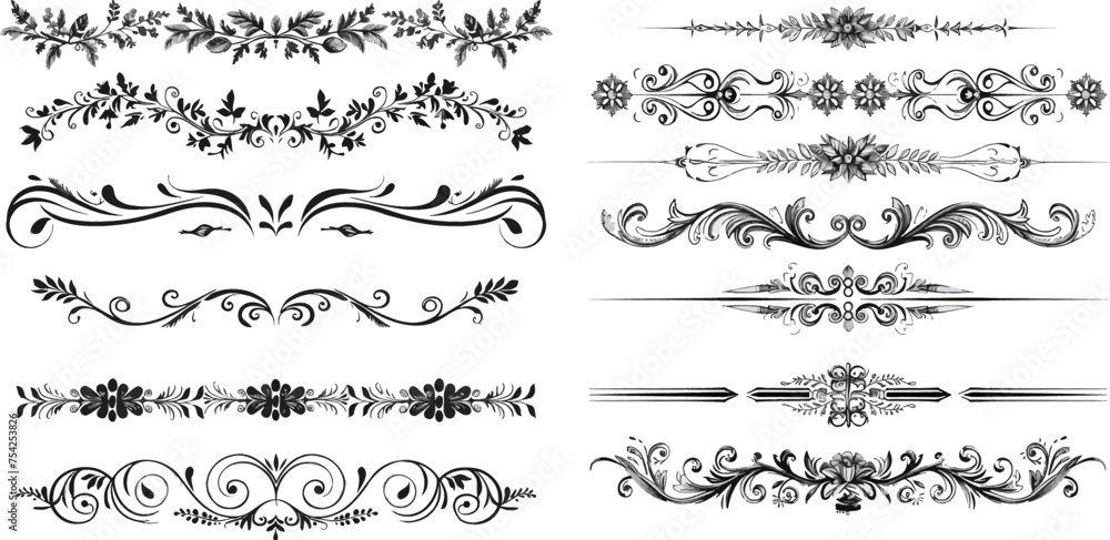 Calligraphic leaf long text dividers vector set