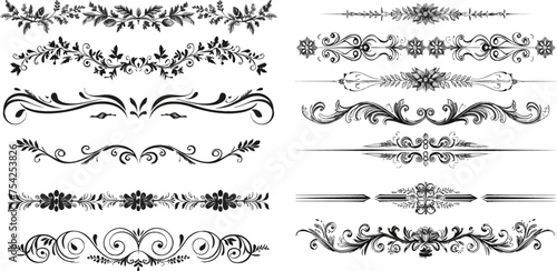 Calligraphic leaf long text dividers vector set