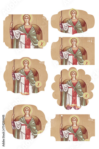 Archangel Michael. Religious gift tags in Byzantine style isolated © Julia