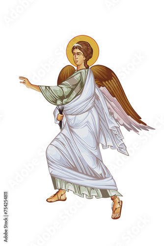 White angel. Illustration in Byzantine style isolated on white background