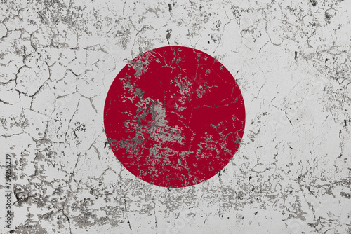 Destructible, crumbling stone wall. Conceptual background in colors flag of Japan