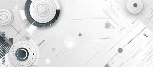 An intricate grey and white abstract background, featuring various geometric shapes and detailed tech-inspired elements