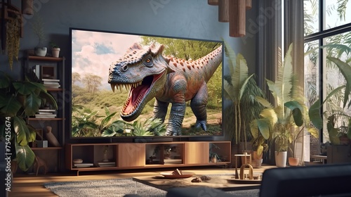 Prehistoric TV Drama: Dino Roars in Chic Living Room