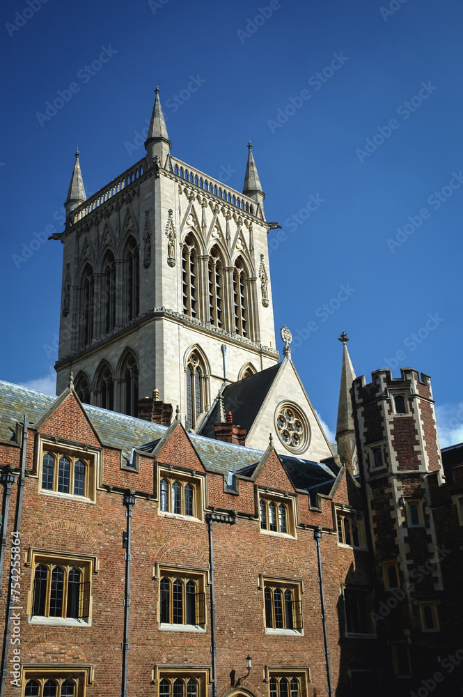 Tower of Chapel of St John's College, constituent college of the University of Cambridge, England, UK