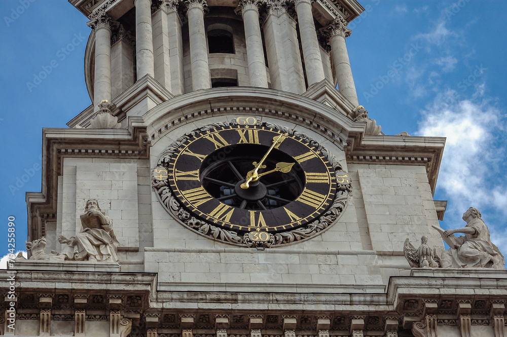 Clock tower of St Paul's Cathedral on Ludgate Hill in London, UK