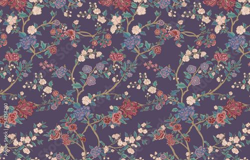 Illustrated by hand mughal floral motif, jaals and seamless patterns. Colorful overall chintz and traditional designs  
