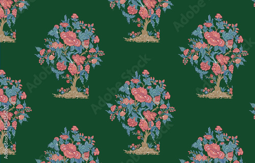 Illustrated by hand mughal floral motif, jaals and seamless patterns. Colorful overall chintz and traditional designs  