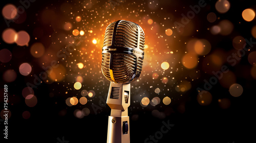 Retro microphone and bokeh lights on stage