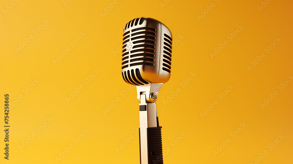 Fototapeta premium Retro microphone on blurred colorful lights background