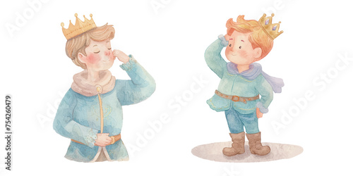 cute prince watercolour vector illustration 