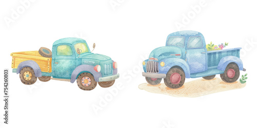 cute truck watercolour vector illustration 