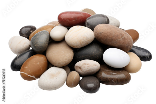 Stones collection. Different kind of pebbles stones . Isolated on a transparent background. PNG cutout or clipping path.