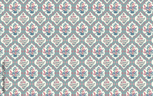 Illustrated by hand mughal floral motif, jaals and seamless patterns. Colorful overall chintz and traditional designs  