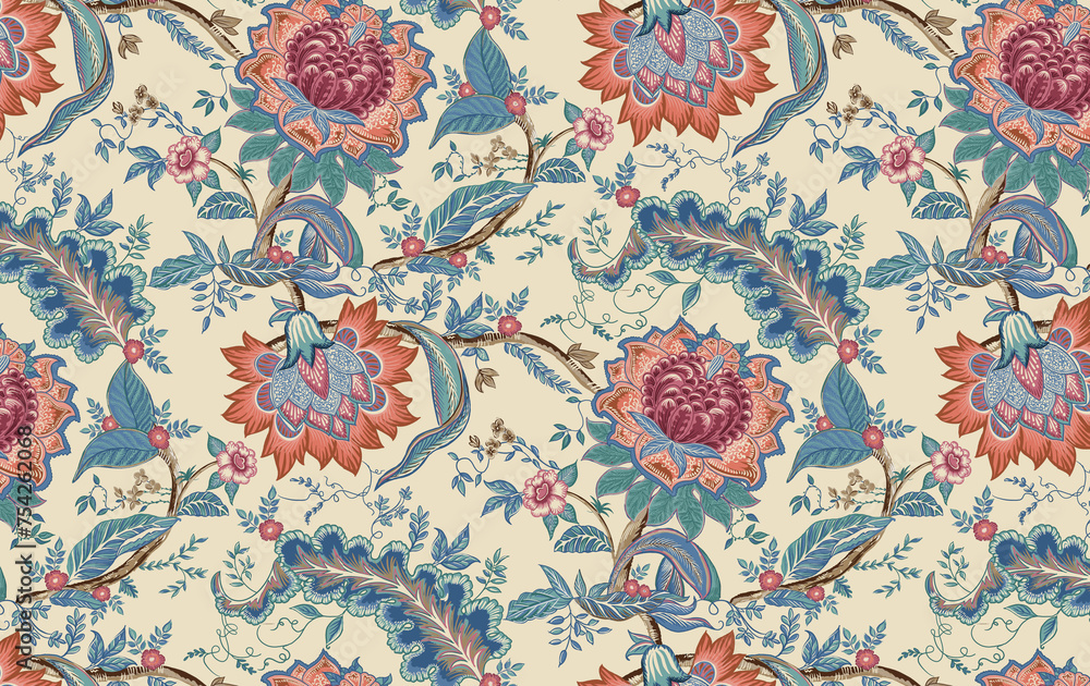 Illustrated by hand mughal floral motif, jaals and seamless patterns. Colorful overall chintz and traditional designs Illustrated by hand mughal floral motif, jaals and seamless patterns. Colorful overall chintz and traditional designs