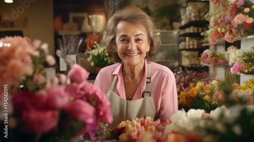 A woman standing in front of a bunch of flowers. Suitable for various occasions and events