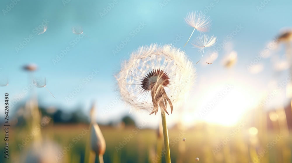 Dandelion blowing in the wind, perfect for nature concepts
