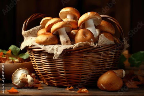 Various types of mushrooms in a basket, perfect for food or nature concepts