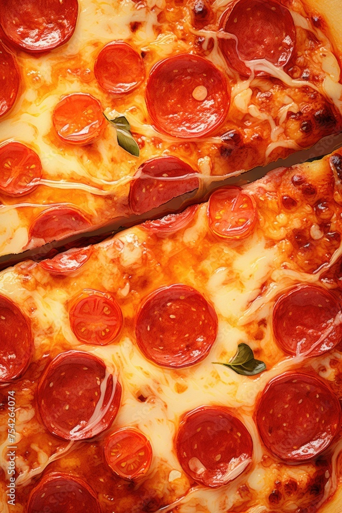 Delicious pepperoni pizza cut into slices, perfect for food-related designs Delicious pepperoni pizza cut into slices, perfect for food-related designs
