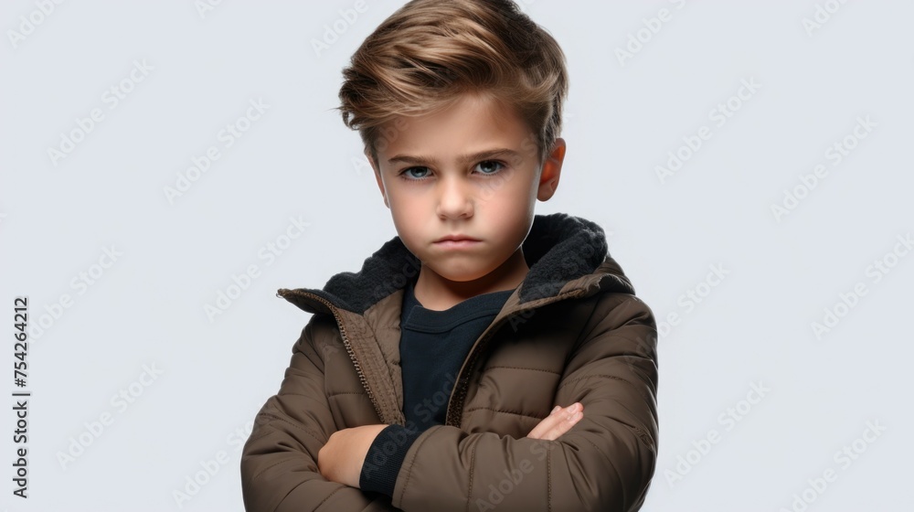 A young boy standing with arms crossed. Suitable for educational materials A young boy standing with arms crossed. Suitable for educational materials