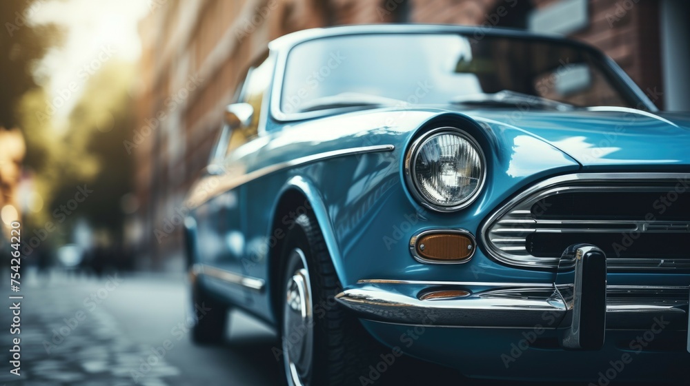 A blue car parked on the side of a street, suitable for automotive and transportation concepts A blue car parked on the side of a street, suitable for automotive and transportation concepts