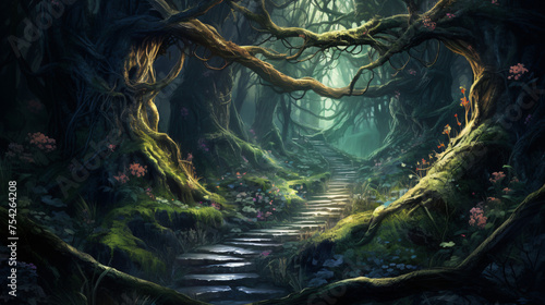 Enchanted Forest Mystical Woods with Twisting Paths