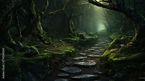 Enchanted Forest  Mystical Woods with Twisting Paths © khan