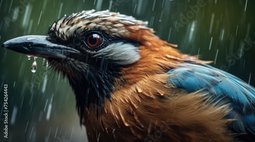 A close-up shot of a bird in the rain. Suitable for nature themes © Fotograf
