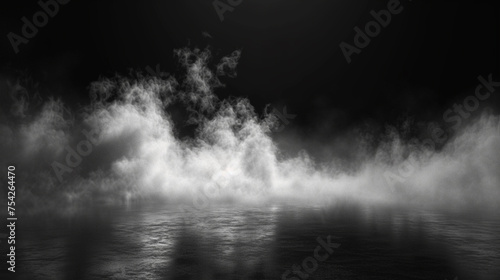 White smoke floating on a black background