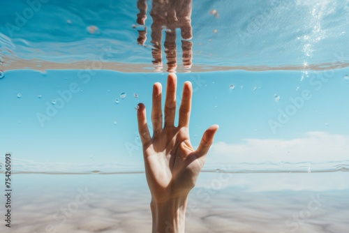 hand reaching out of reflection, trying to find exit from depression