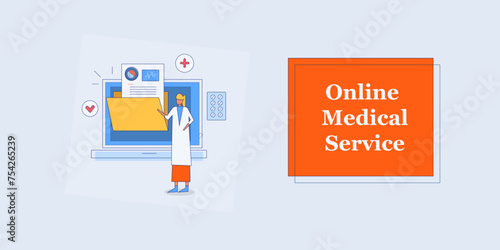 Online doctor consultation, online medical services, online medical report, vector illustration background with character.