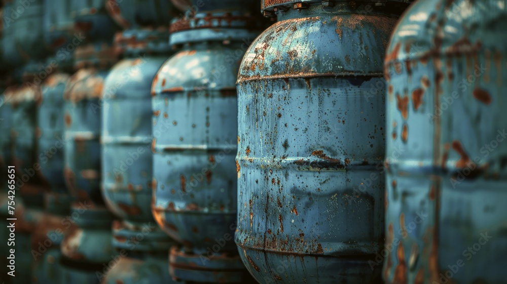 Industrial gas cylinders in a storage facility showcasing safety and organization Industrial gas cylinders in a storage facility showcasing safety and organization