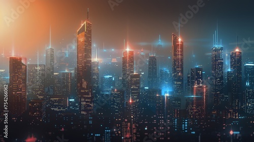 Imagine a futuristic cityscape bathed in vibrant neon lights under a starry sky © rorozoa