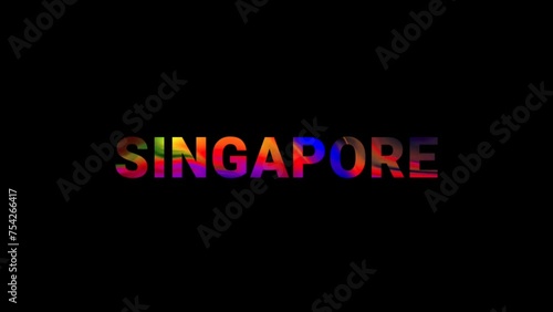 Mixed color letter capital name SINGAPORE CITY with colored spots floating inside.