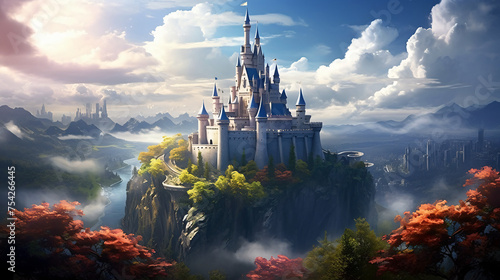 Fantasy Castle  Enchanted Castle atop Rolling Hills .