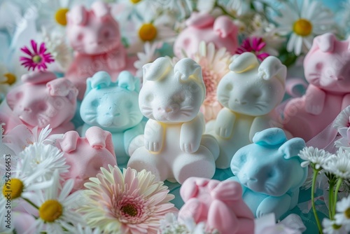 Pastel Bunny Marshmallows Surrounded by Blooms  A Sweet Easter Centerpiece