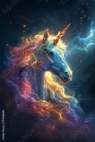 Beautiful unicorn image with a rainbow of colors.