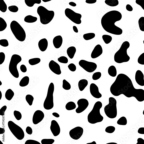Dalmatian dog fur vector seamless pattern. Black and white doodle. Black spots over white background vector seamless pattern.