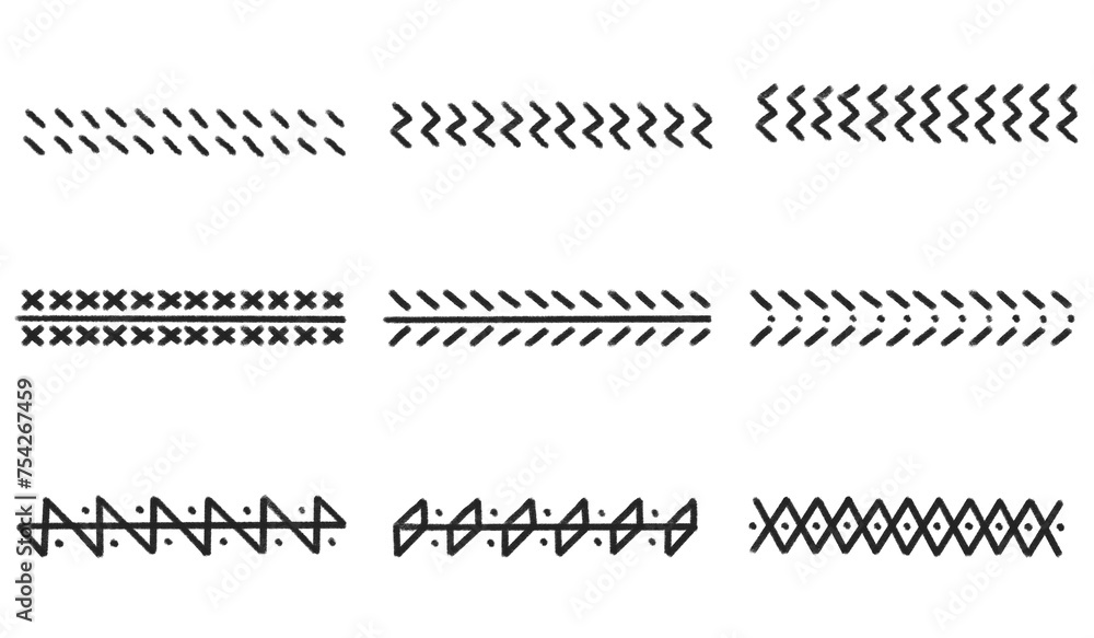 Set of black hand drawn line borders, brushes, underlines, line, decoration elements, ornament. Hand-drawn, scribbles, pencil strokes, drawing dividers. Pencil style, handwritten, handmade, doodle.
