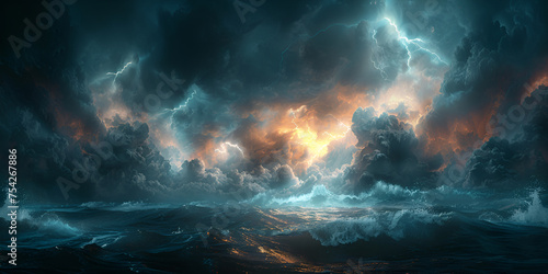 Natural disasters storms thunderstorms landscape  The storm on the ocean wallpaper dark ocean at night with stormy clouds over them photo