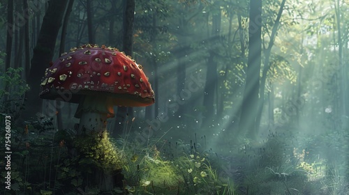 fly agaric mushroom in the forest. © Yahor Shylau 