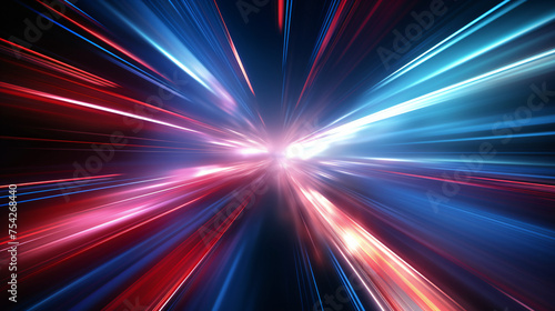 Futuristic speed motion with blue and red rays of ligh