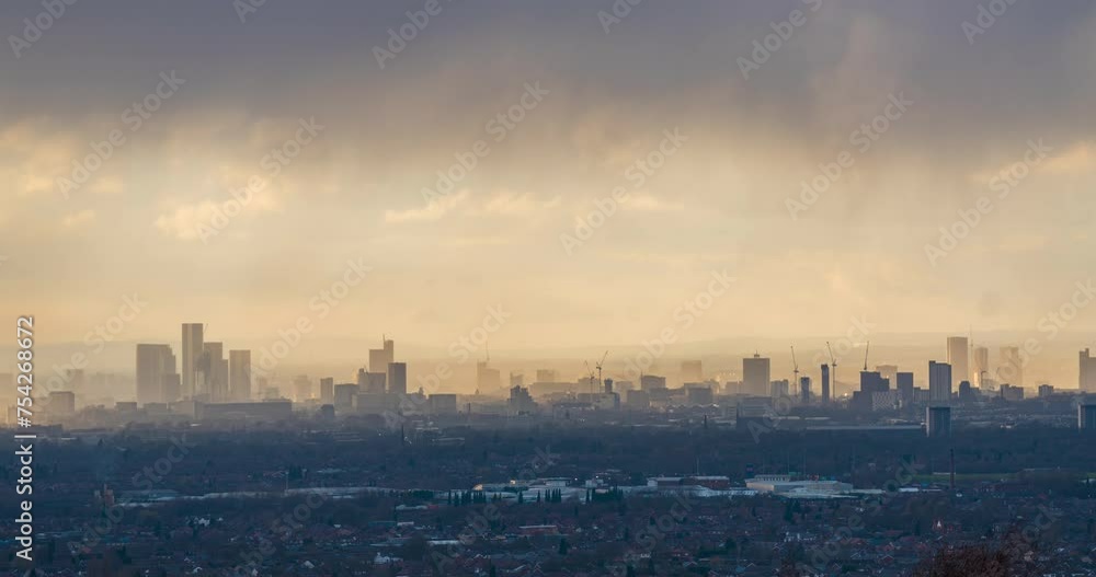 Time lapse video showing fast moving clouds drooping rain over Manchester Skyline Time lapse video showing fast moving clouds drooping rain over Manchester Skyline